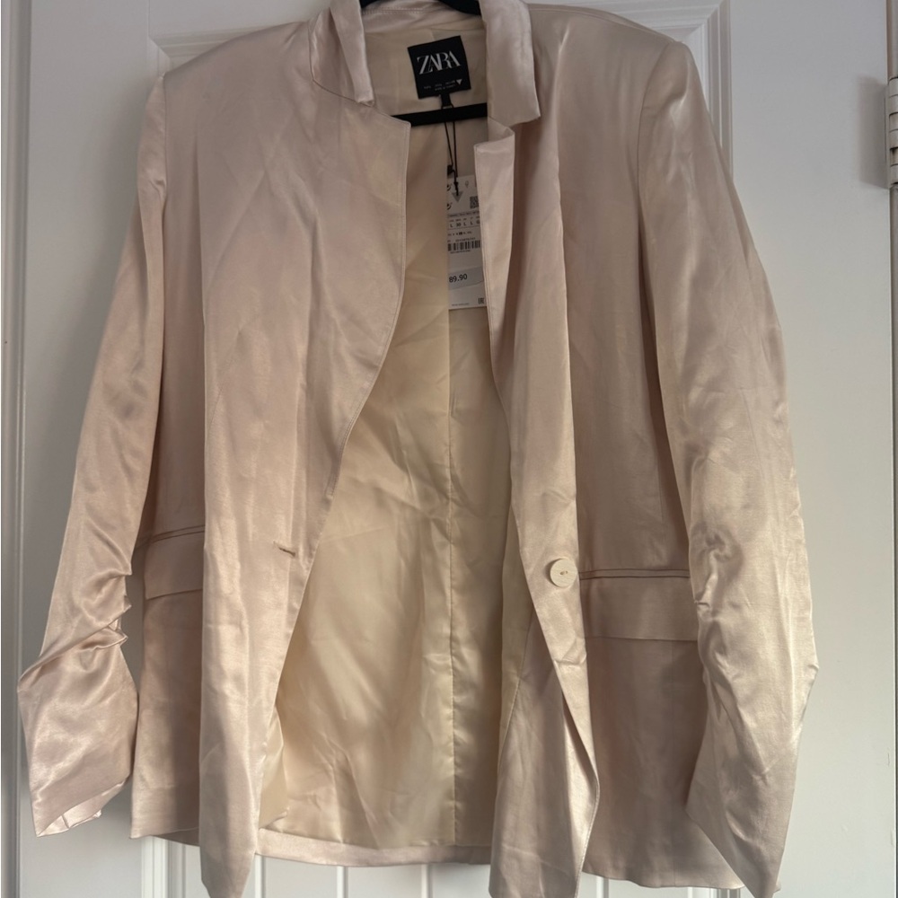 Zara Women's Elegant Cream Satin Blazer